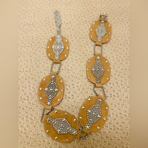 Liquid Metal Tan Suede and Silver Metal Belt